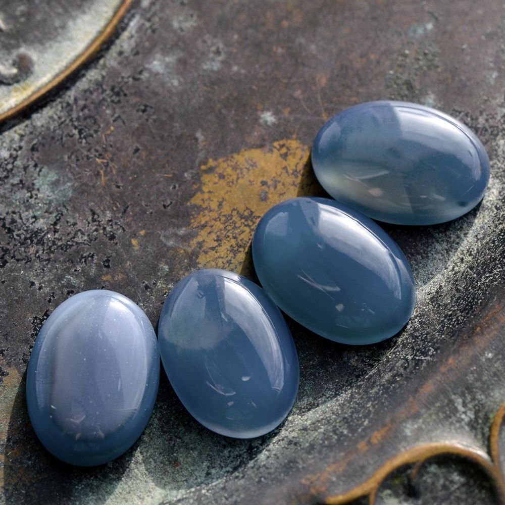 кабошон агат овальный, цвет мрачный голубой, 25x18x6 мм