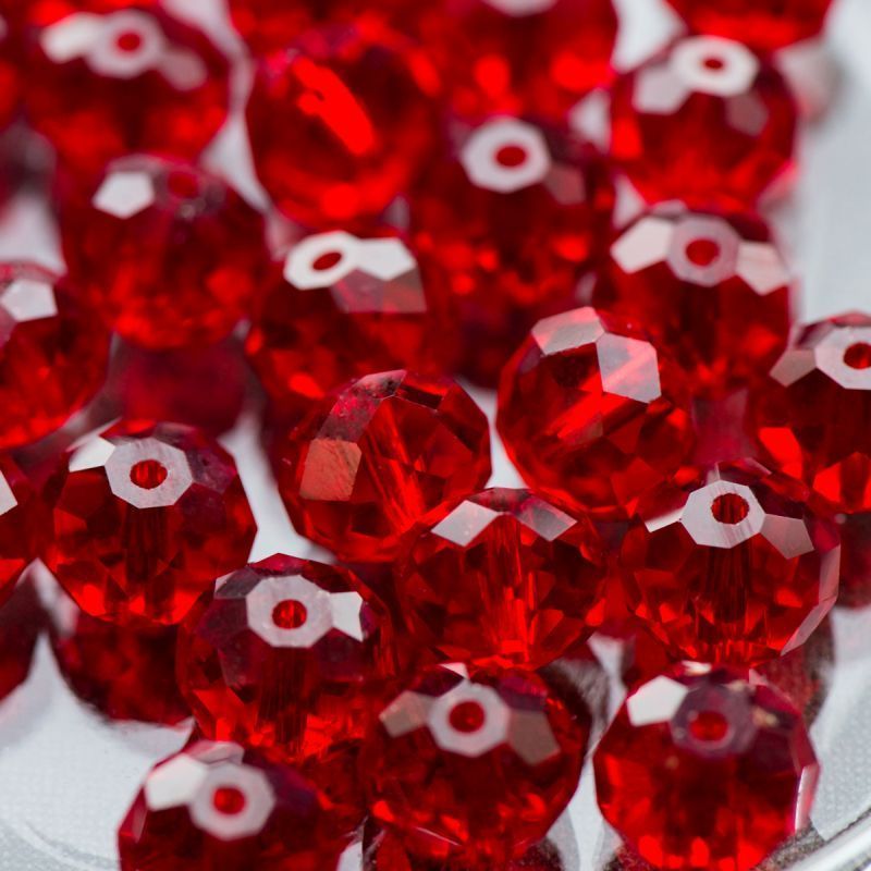 бусина, стекло абакус 12, граненая, цвет красный, 12х8 мм