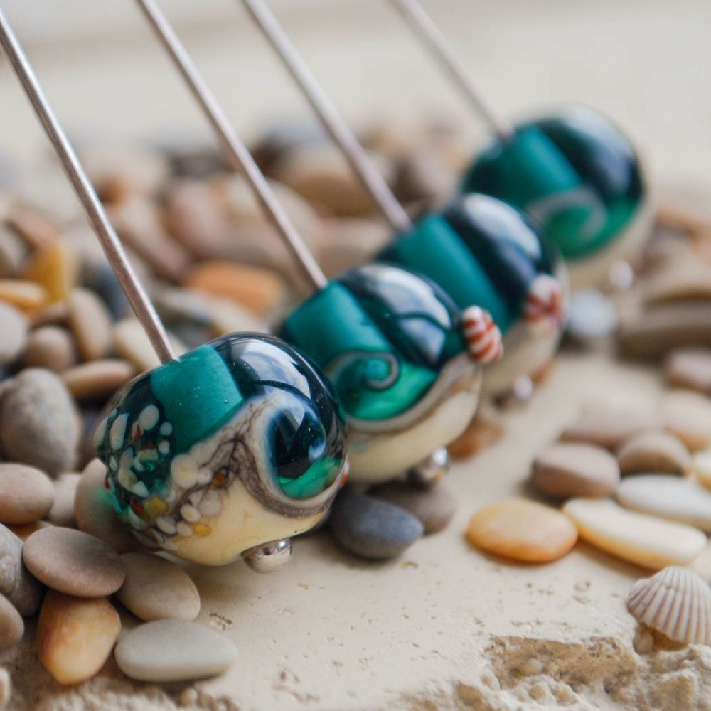 бусина, мурано "пляж бирюзовый", круглая,13x11 мм