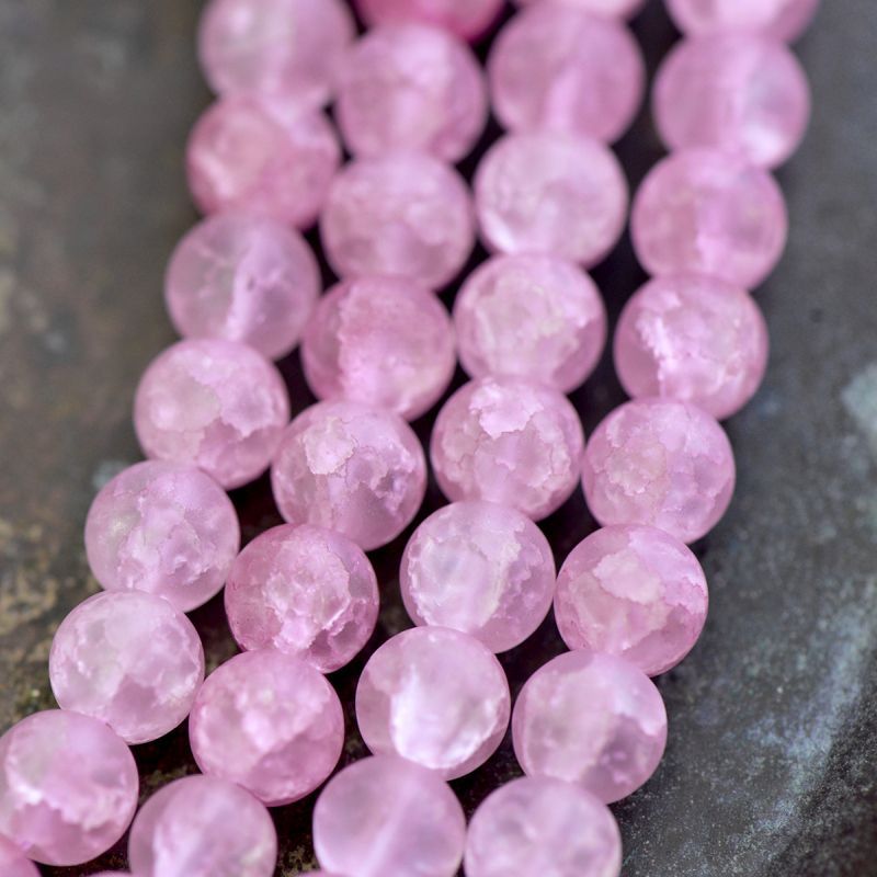 бусина, стекло "кракле", цвет розовый матовый, 8 мм