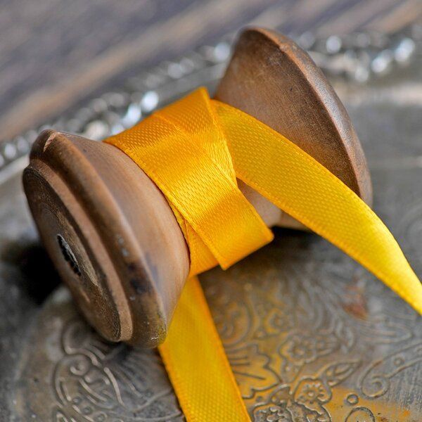 лента, атлас, цвет желтый, ширина 10 мм ленты