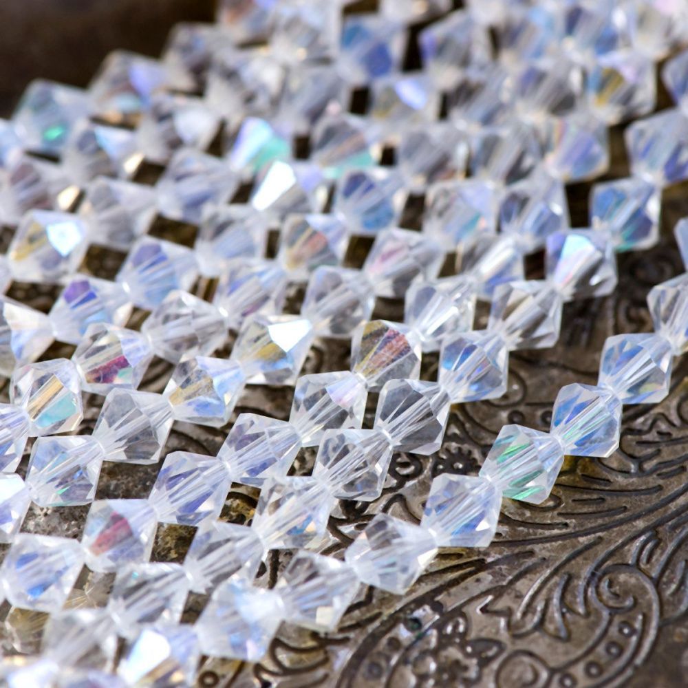 бусина, стекло биконус 8, цвет прозрачный/радужный, 8 мм