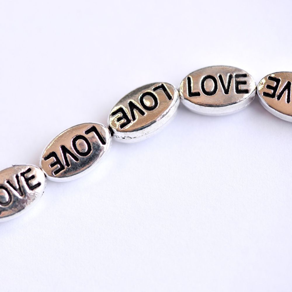 бусина, металл "love", цвет античное серебро, 10x6x4 мм