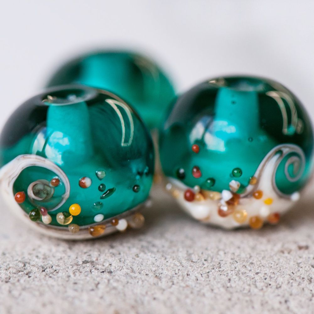 бусина, мурано "пляж бирюзовый", круглая,13x11 мм