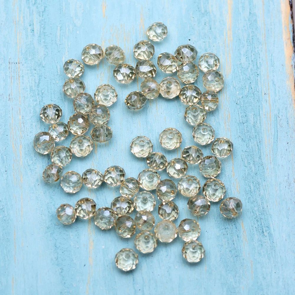 бусина, стекло абакус 6, граненая, цвет шампанского, 6х4 мм