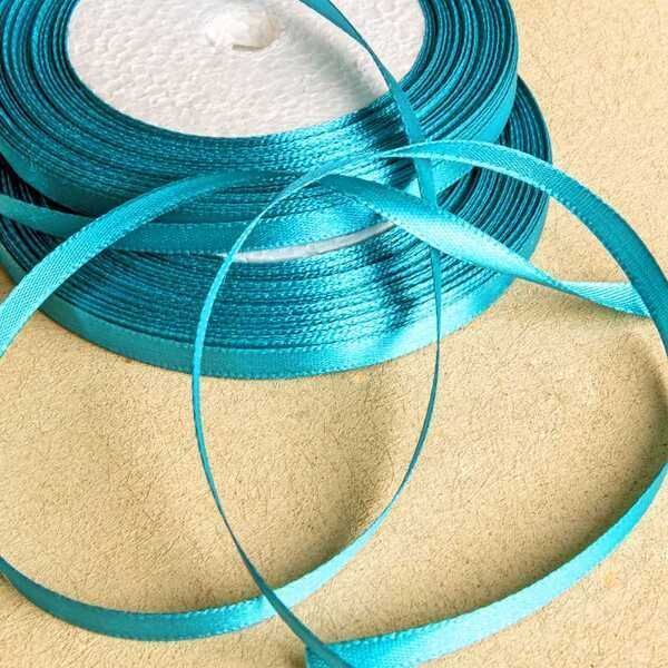 лента, атлас, цвет ярко-бирюзовый, ширина 6 мм ленты