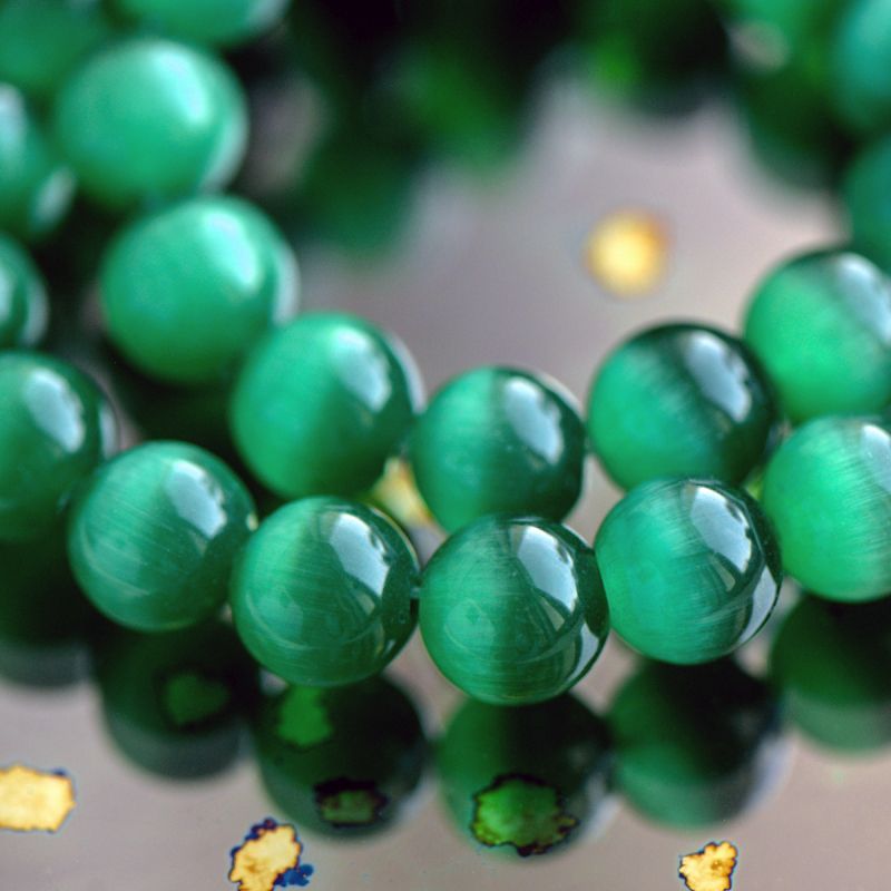бусина "кошачий глаз", стекло, цвет зеленый, 10 мм