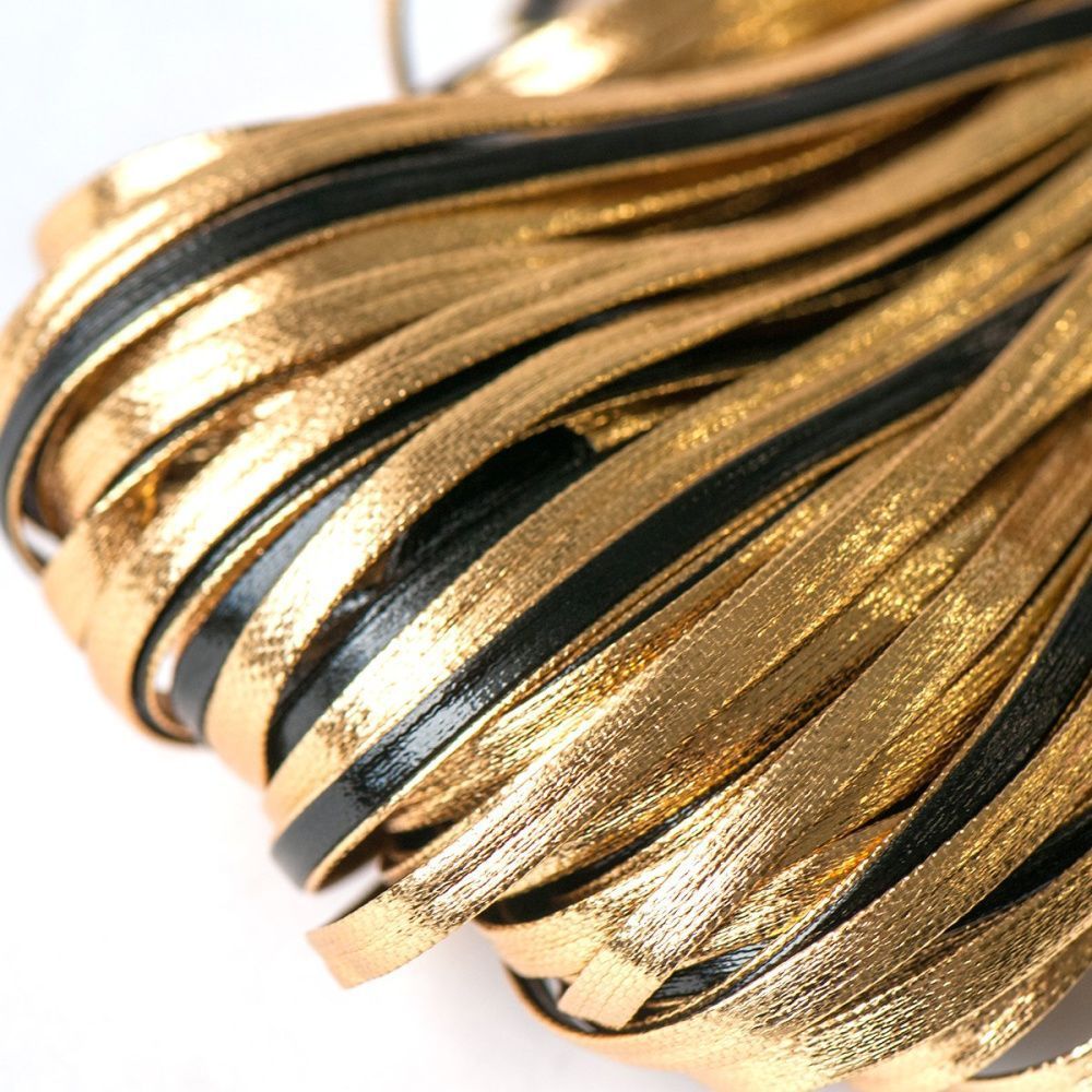 шнур, имитация кожи, плоский, цвет черный/золото, 5х1 мм