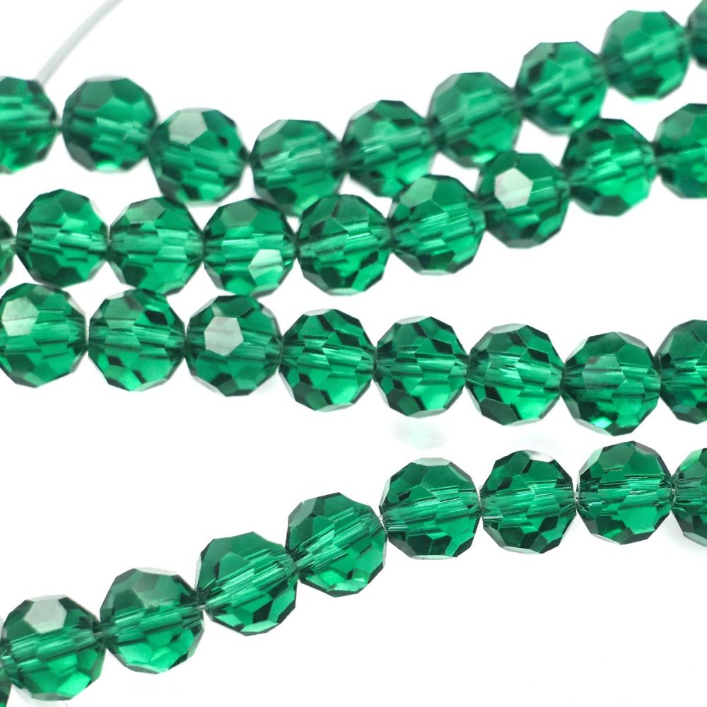 бусина, стекло 8, граненая, цвет изумрудный, 8 мм 