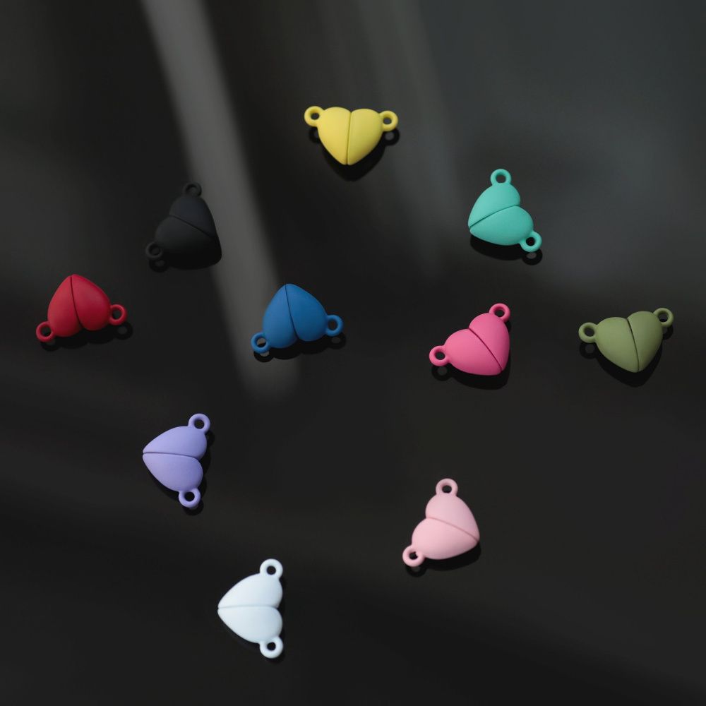 Замочки застежка магнитная "сердце", окрашенная, цветовой микс, 10.5x16x7 мм