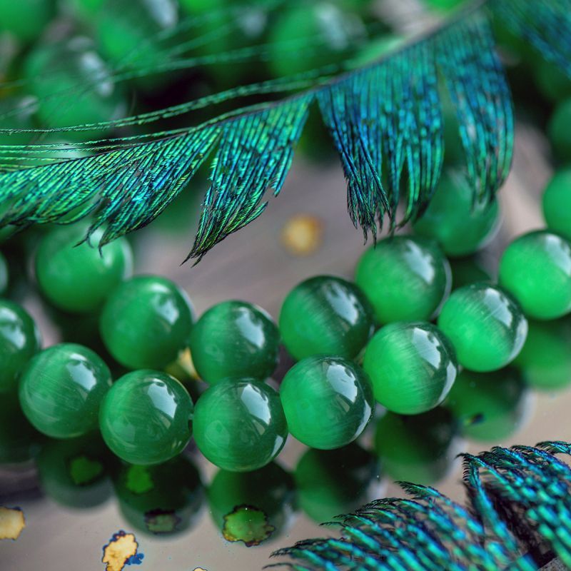 бусина "кошачий глаз", стекло, цвет зеленый, 10 мм