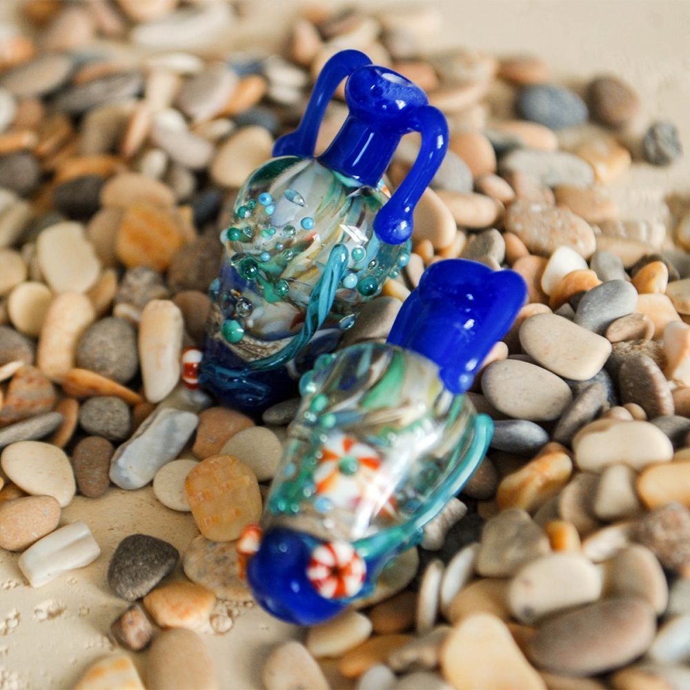 бусина, мурано "амфора-пляж", синий