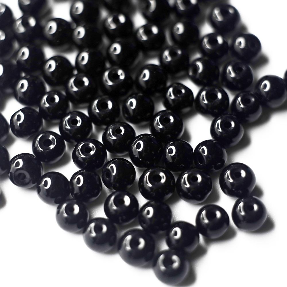 бусина, имитация нефрита, стекло 6, цвет черный, 6 мм