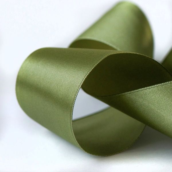 лента, атлас, цвет оливковый, ширина 50 мм ленты