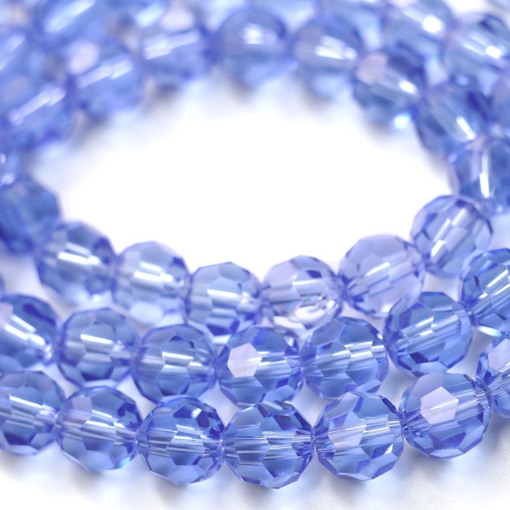 бусина, стекло 8, граненая, цвет васильковый, 8 мм