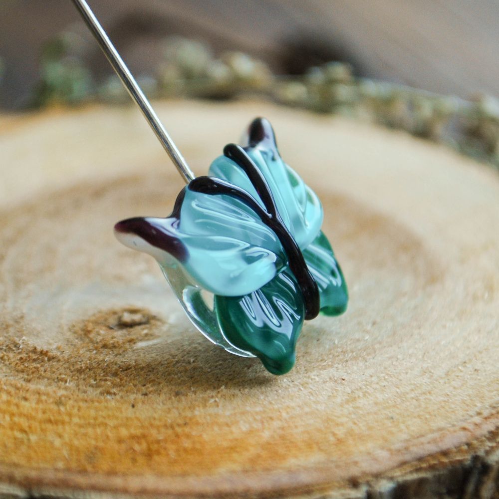 бусина, мурано "бабочка", фигурная, изумрудный, 20х20 мм