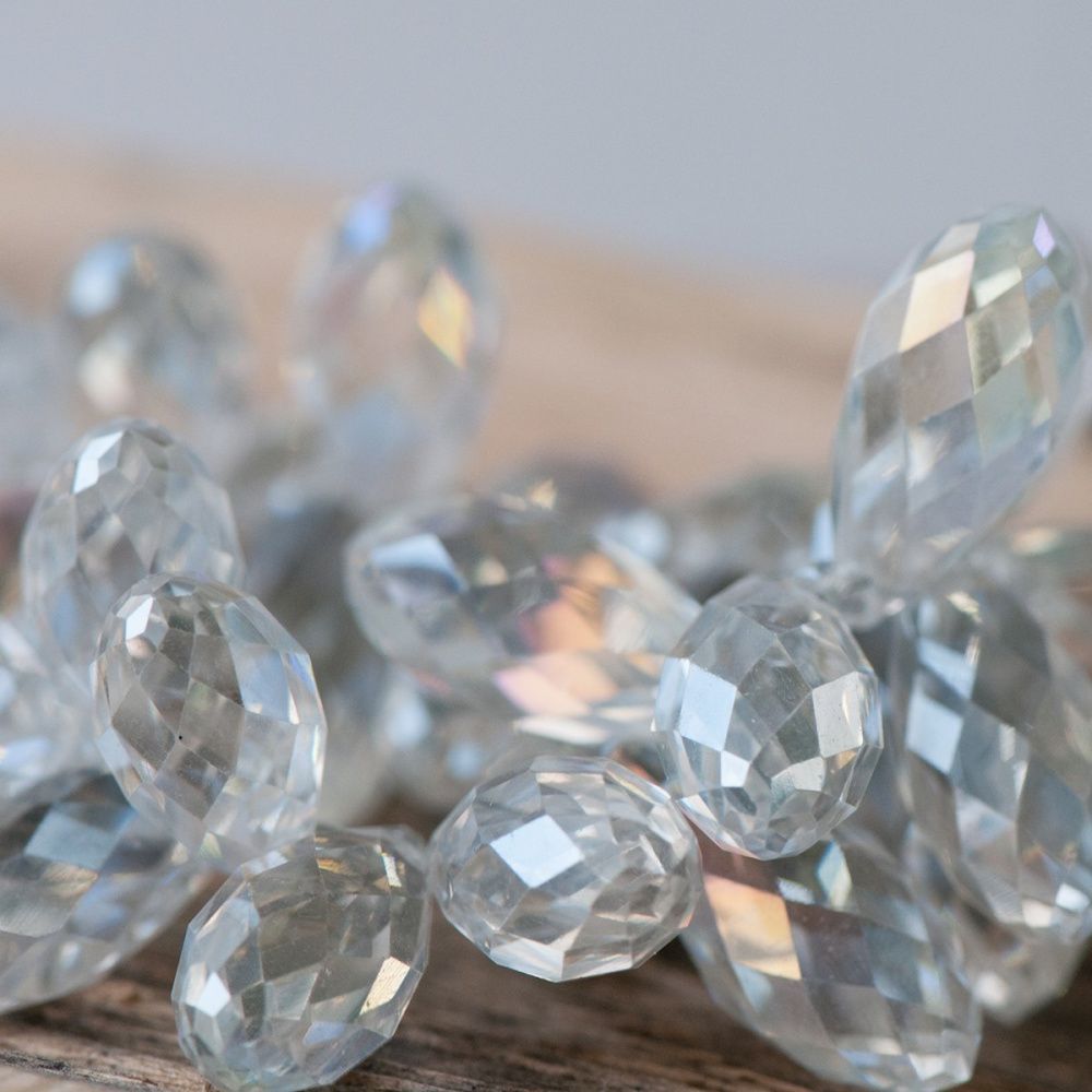 бусина "капля", граненая, стекло, цвет прозрачный, 20х10 мм