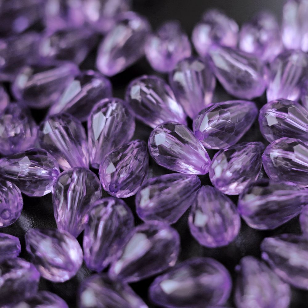 бусина капля граненая, акрил, цвет сиреневый, 12х8 мм