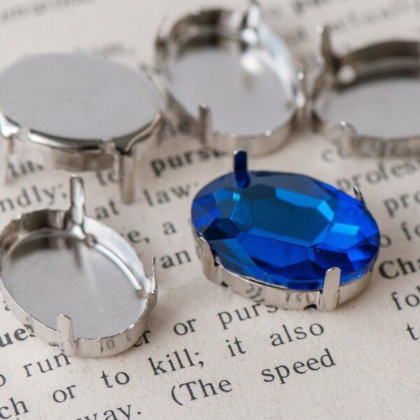 цапы для стразов овальные, закрытые, цвет платина, 16х13 мм