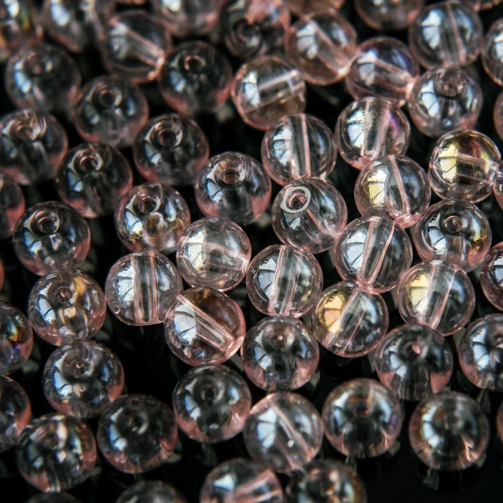 бусина, стекло 6, цвет розовый ав, 6 мм