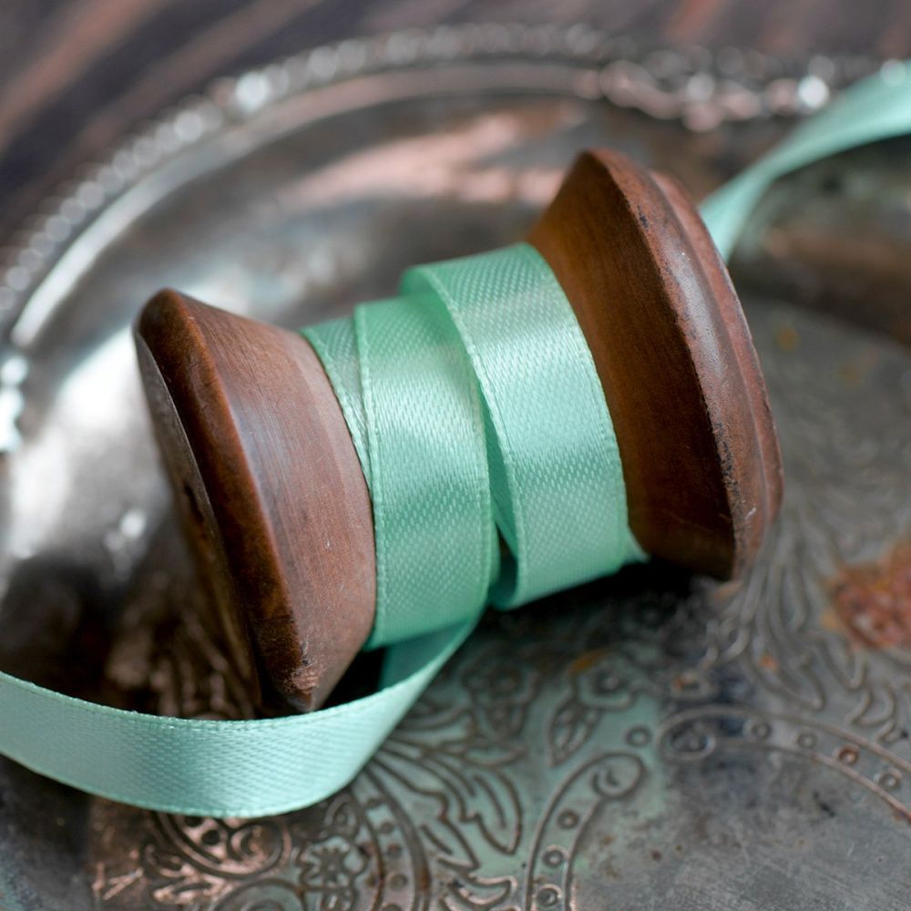 лента, атлас, цвет тиффани, ширина 10 мм ленты