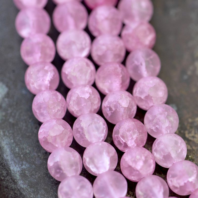 бусина, стекло "кракле", цвет розовый матовый, 8 мм