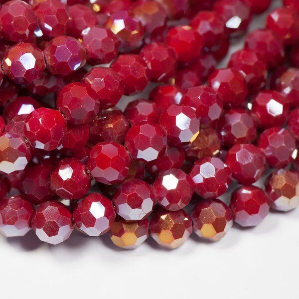 бусина, непрозрачная, граненая, стекло, цвет красный перламутровый, 10 мм