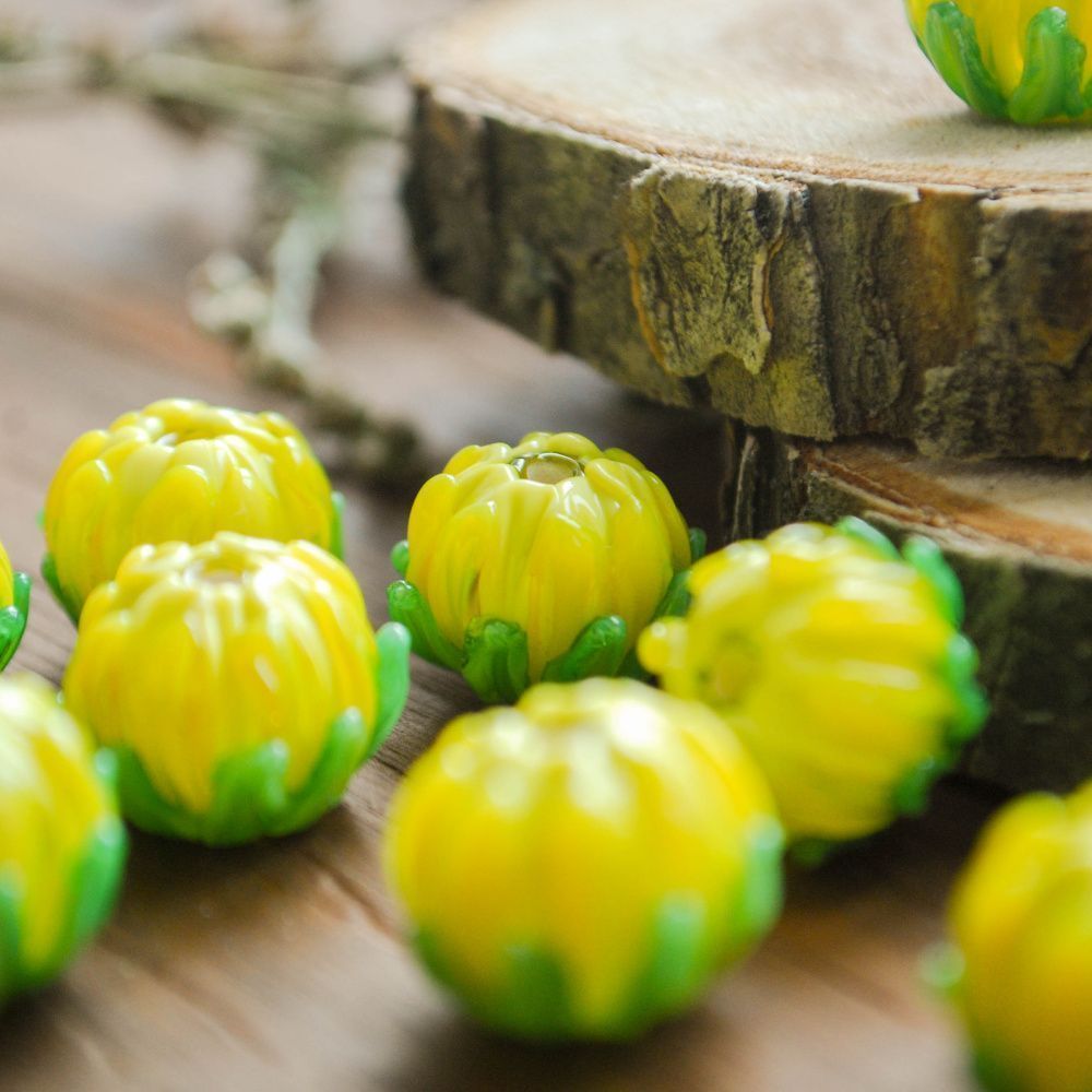 бусина, мурано "хризантема", фигурная, желтый, 12х15 мм