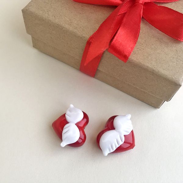 бусина, мурано "сердце ангела", красный, 20х20 мм