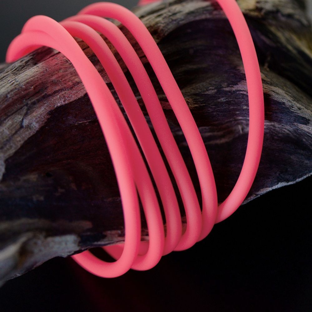шнур резиновый, с отверстием, цвет розовый неон, 3 мм