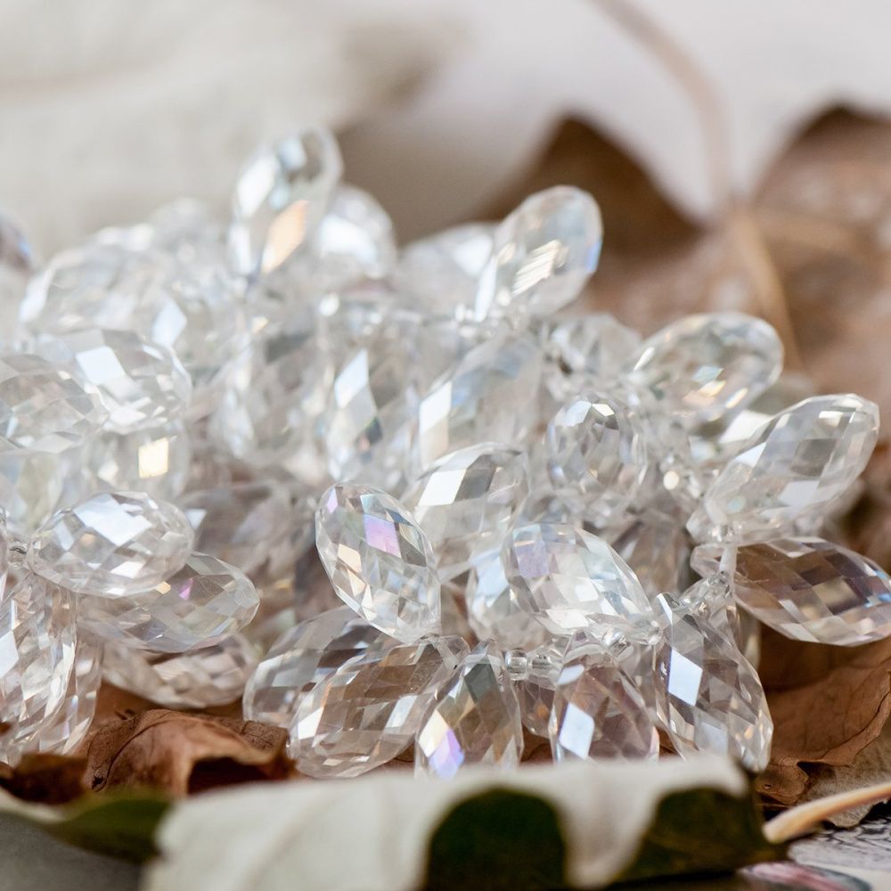 бусина "капля", граненая, стекло, цвет прозрачный, 20х10 мм