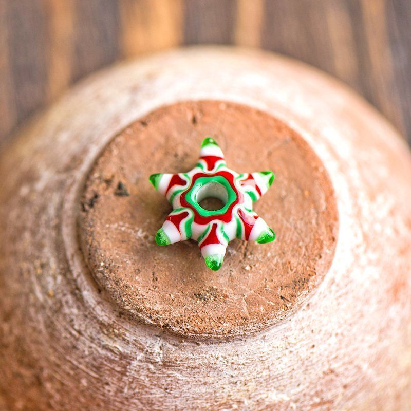 бусина, мурано "мандала-новогодняя", зеленая серединка, 25х5 мм