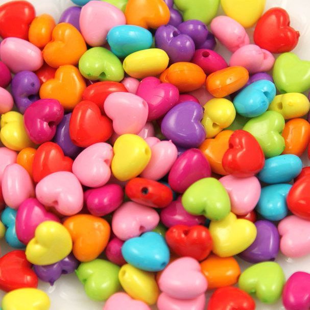 бусина, акрил "сердечко", цветовой микс, 10х11х6 мм