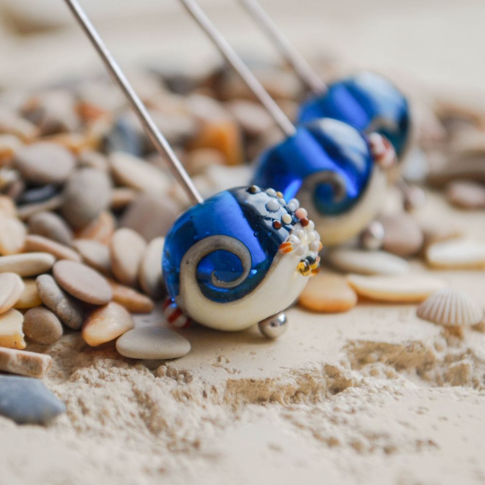 бусина, мурано "пляж синий", круглая,13x11 мм