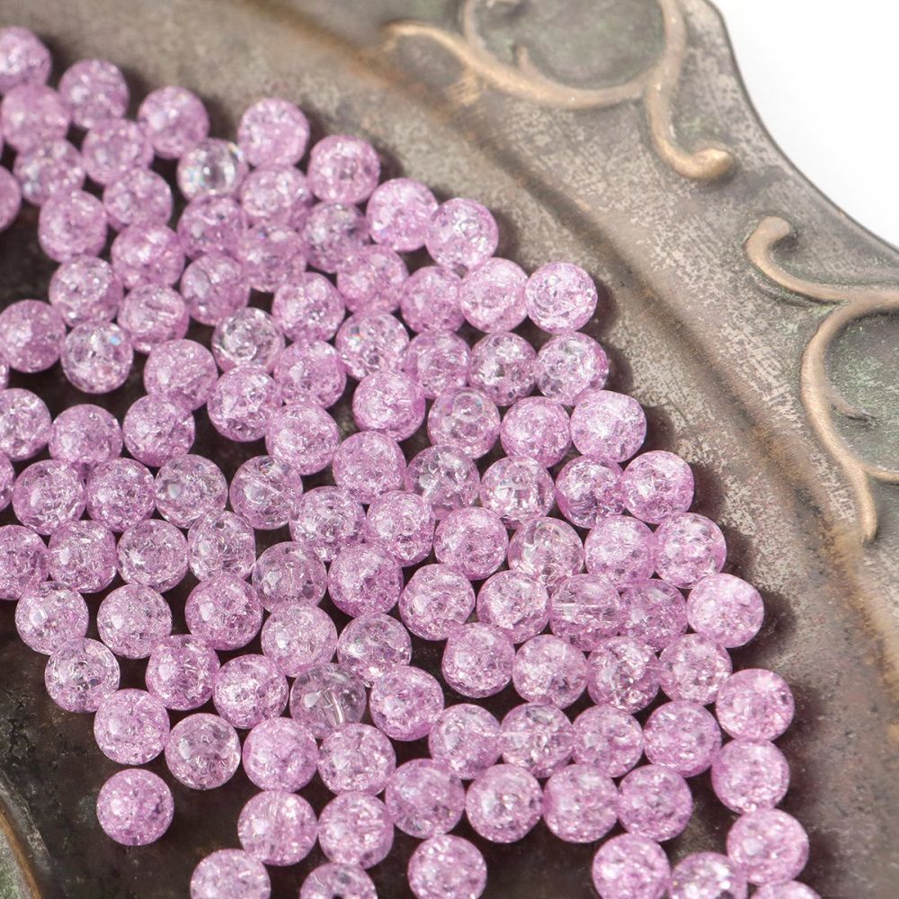 бусина, стекло "кракле", цвет светло-сливовый, 6 мм