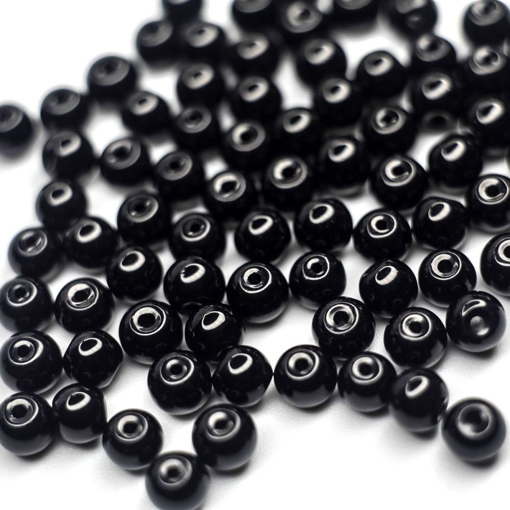 бусина, имитация нефрита, стекло 6, цвет черный, 6 мм