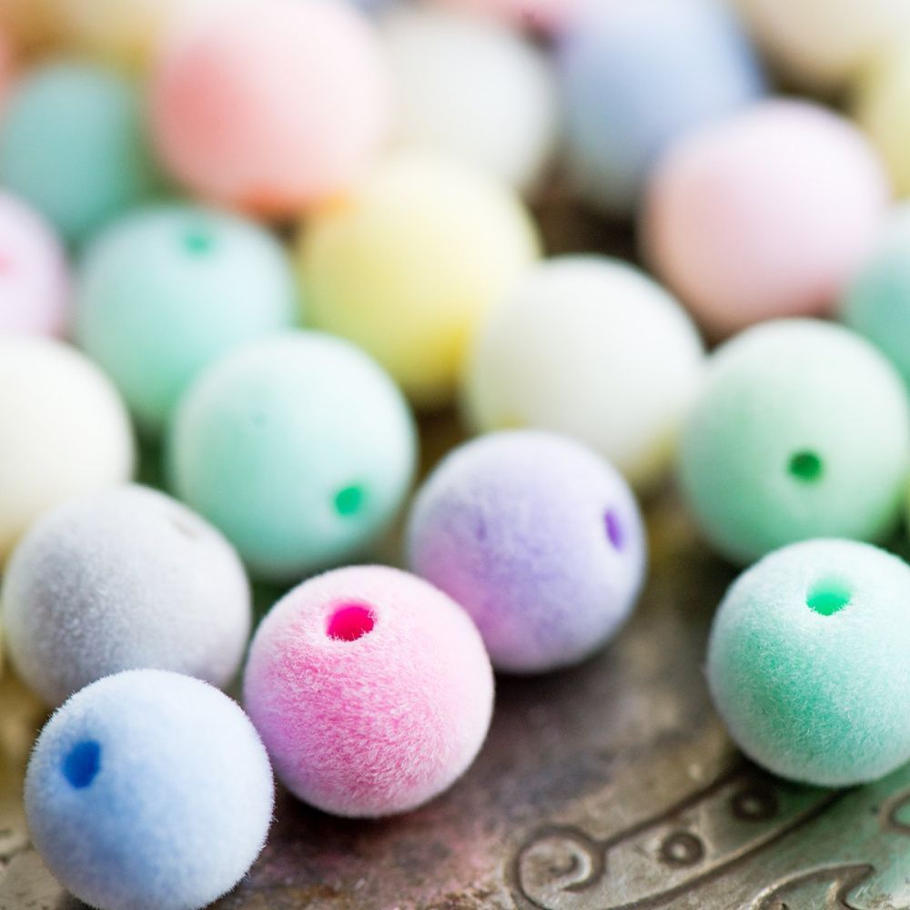 бусина, акрил "пастель-флок", цветовой микс, 10х9 мм