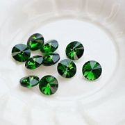 Кабошон стекло Риволи, цвет Emerald, 12 мм