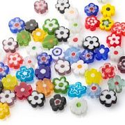 Бусина, Лэмпворк "Миллефьори", стекло, цветовой микс, 7-9x7.5-9x2.5-3 мм