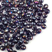 Бусина, стекло абакус 8, граненая, цвет сливовый радужный, 8х5 мм