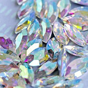Кабошон стекло Кристалл, Navette, цвет Crystal AB, 18х9 мм