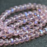 Бусина, стекло абакус 8, граненая, цвет светло-розовый радужный, 8х6 мм