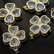 Подвеска металл "Клевер", прозрачный/позолота, 24x21.5x5.5 мм