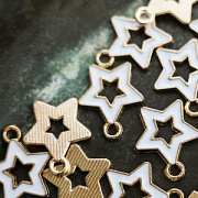 Подвеска металлическая "Стар", эмаль, цвет белый, 16x14x2 мм