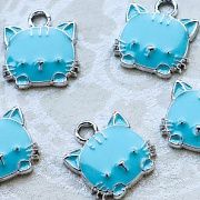 Подвеска металлическая "Hello Kitty", эмаль, цвет голубой, 15x13x3 мм