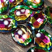 Кабошон стекло Кристалл, овальный, цвет Rainbow, 25х18 мм