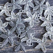 Подвеска металлическая "Морская звезда Астерия", античное серебро, 22x18x3 мм