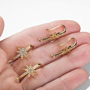 Швензы "Вечерняя звезда", с цирконием, позолоченные, 22.5-23x12 мм 