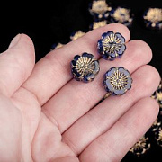 Бусина "Сакура-антик", стекло, цвет темно-синий, 14-14.5x5.5-6 мм