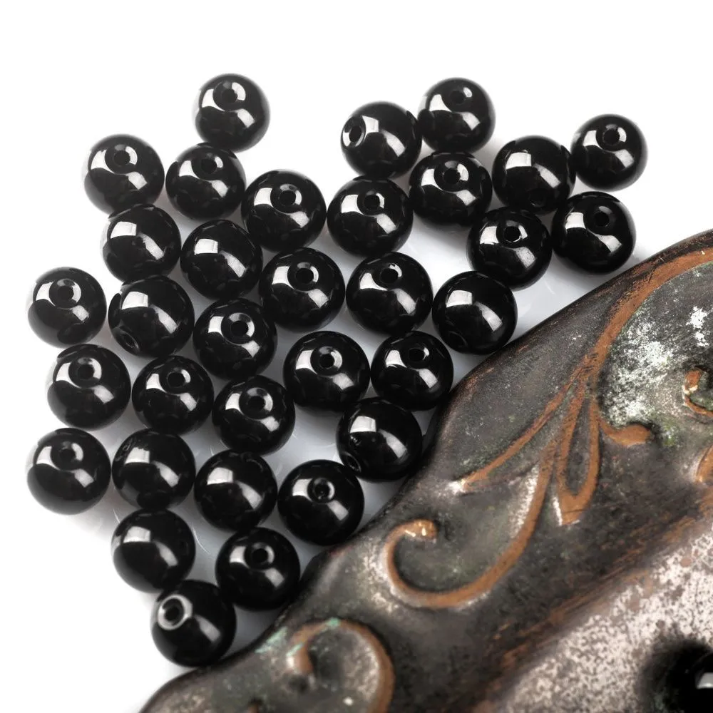 бусина, стекло 8, цвет черный, 8 мм